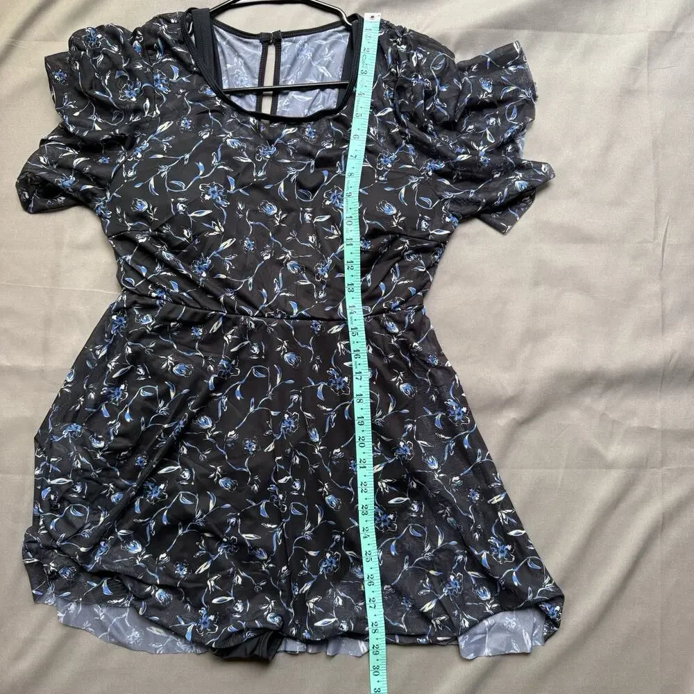 Bloomchic Swim Dress Womens 10 Black Blue Cover Up One Piece Swimsuit Floral